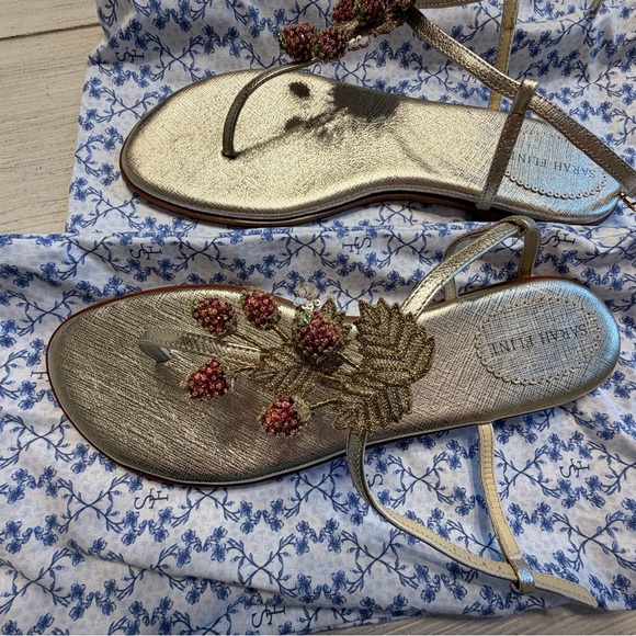 Sarah Flint Gold Textured Saffiano Sandals (IT 41.5) - Picture 8 of 9